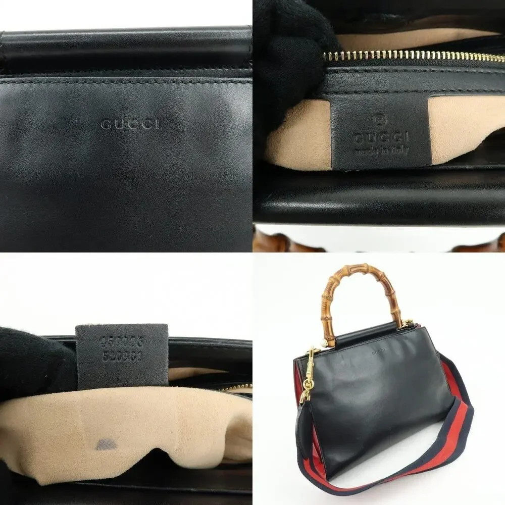 Gucci Nymphaea Bamboo Leather Handbag Black